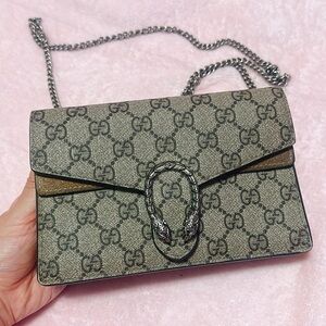 Authentic GUCCI GG Supreme Monogram Mini Dionysus Shoulder Bag Taupe